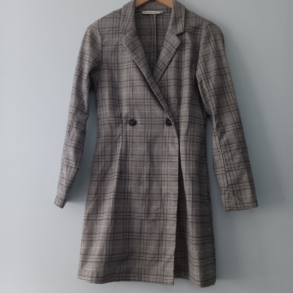 Abercrombie & Fitch Gray Plaid Long Sleeve Blazer Dress XS - Picture 2 of 6
